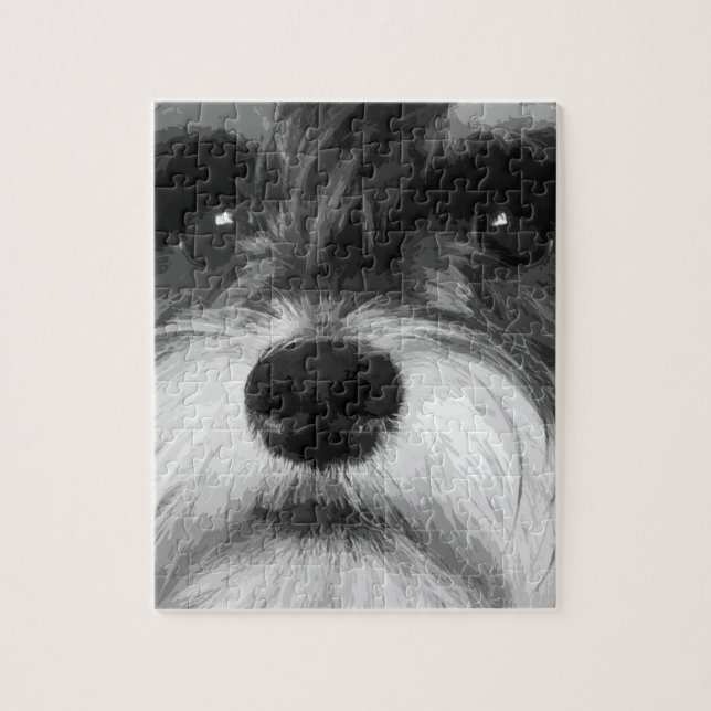 En svartvit miniatyrSchnauzer Pussel (Vertikal)