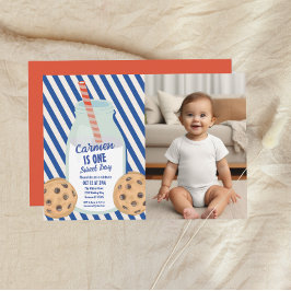 En Sweet Boy Mjölk Cookie första födelsedag Inbjudningar