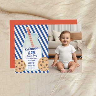En Sweet Boy Mjölk Cookie första födelsedag Inbjudningar