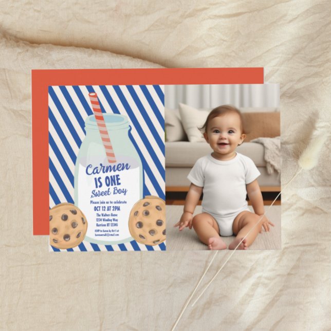 En Sweet Boy Mjölk Cookie första födelsedag Inbjudningar (Skapare uppladdad)