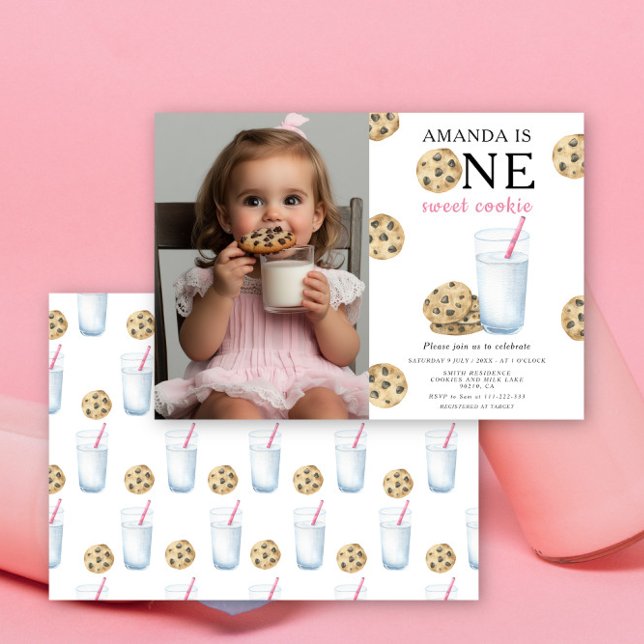 En Sweet Cookie och Mjölk Girl First Birthday Inbjudningar (Skapare uppladdad)