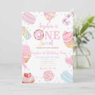En Sweet Girl Donut pastel Rosa 1:a födelsedagen I Inbjudningar