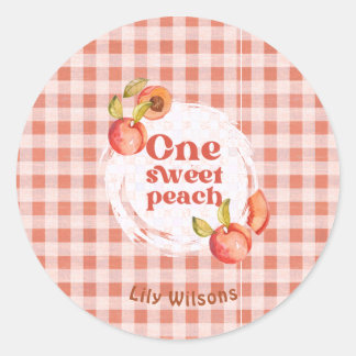 En Sweet Peach 1st Birthday Rustic Gingham Runt Klistermärke