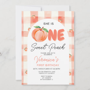 En Sweet Peach Födelsedagsfest Boho Gingham Inbjudningar
