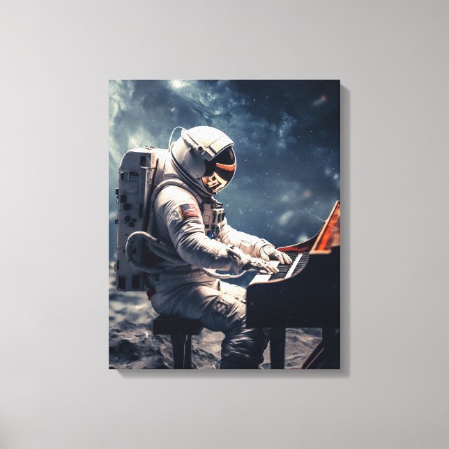 En symfoni för stjärnor | Astronaut Piano i Måne Canvastryck (Framsida)