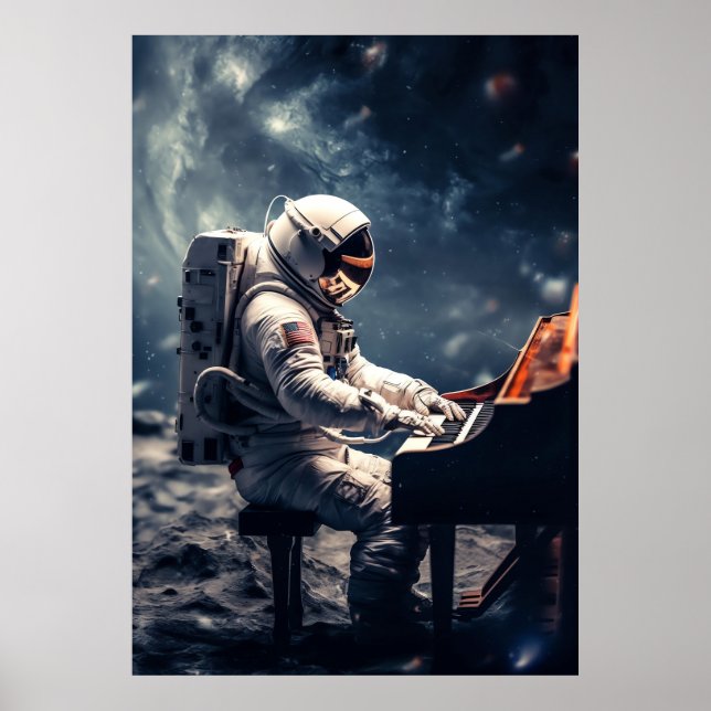 En symfoni för stjärnor | Astronaut Piano i Måne Poster (Framsidan)