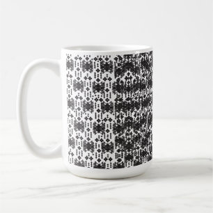 En symmetrisk monokrom utformning med intricat kaffemugg