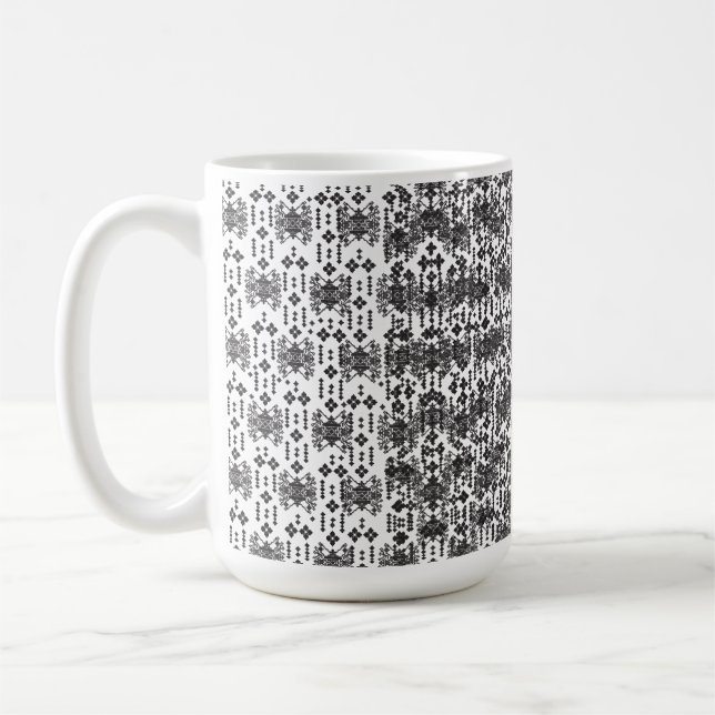 En symmetrisk monokrom utformning med intricat kaffemugg (Vänster)
