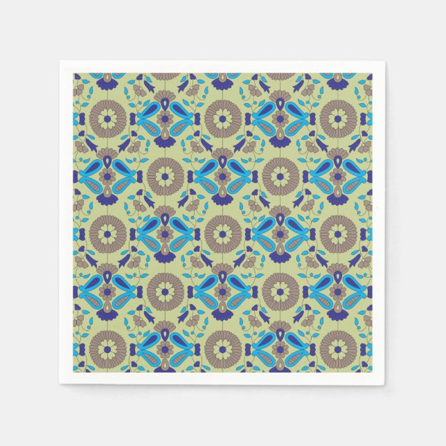 En symmetrisk textildesign med blå och eller pappersservett (Framsidan)