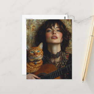 en sympatisk musiker och hennes ingefära kattunge vykort