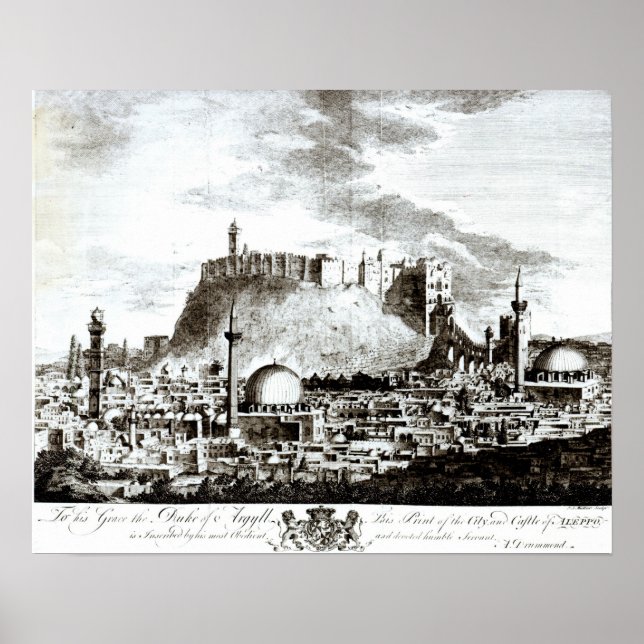 En syn på staden och slottet Aleppo, Syrien Poster (Framsidan)