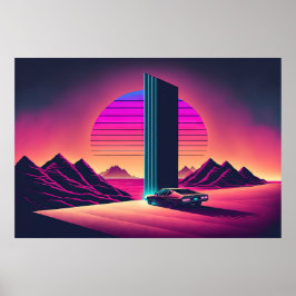 En Synthwave-enhet genom öknen Poster