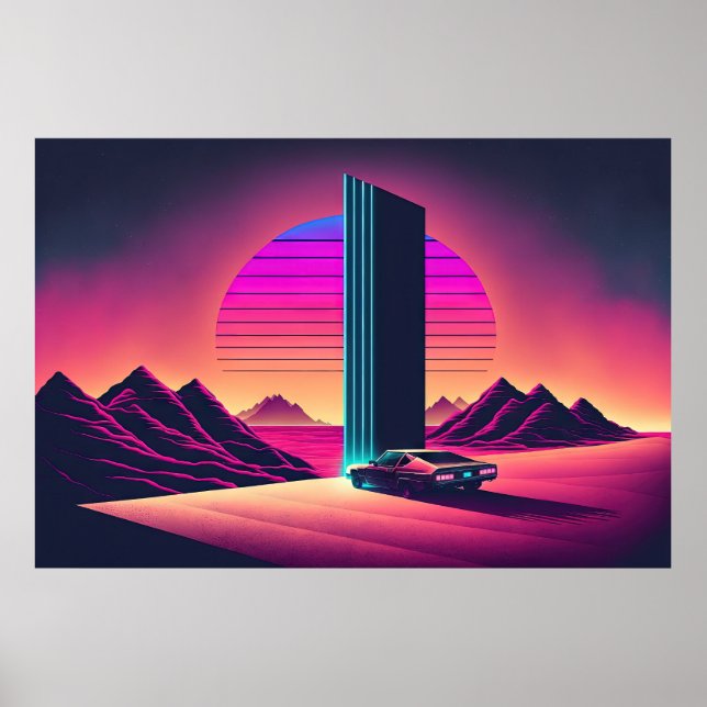 En Synthwave-enhet genom öknen Poster (Framsidan)