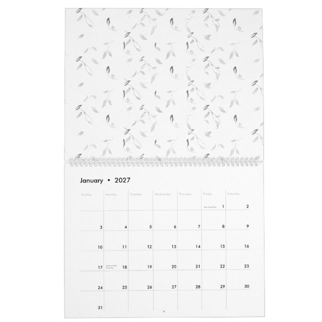 En syntilltalande arrangemang av vitt och grått kalender (Jan 2027)