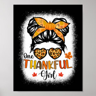 En tacksam flicka Thanksgiving Messy Bun Leopard F Poster