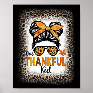 En tacksam Kid-Thanksgiving Messy Bun Leopard Bl Poster