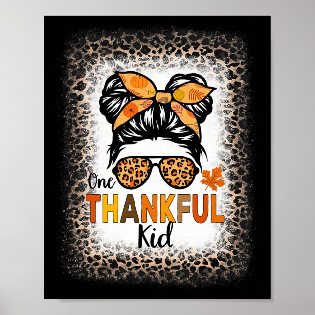 En tacksam Kid-Thanksgiving Messy Bun Leopard Bl Poster (Framsidan)