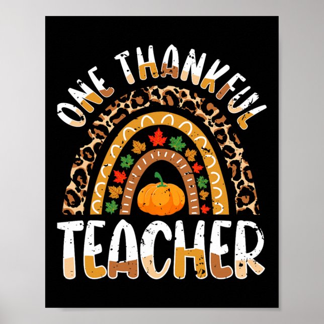En tacksam lärare Cute Thanksgiving Rainbow Leo Poster (Framsidan)