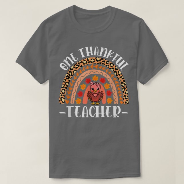 En tacksam lärare Leopard Rainbow Thanksgiving T Shirt (Design framsida)