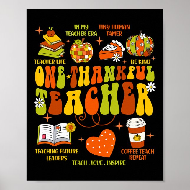 En tacksam lärare Retro Groovy Lärare Thanksgi Poster (Framsidan)