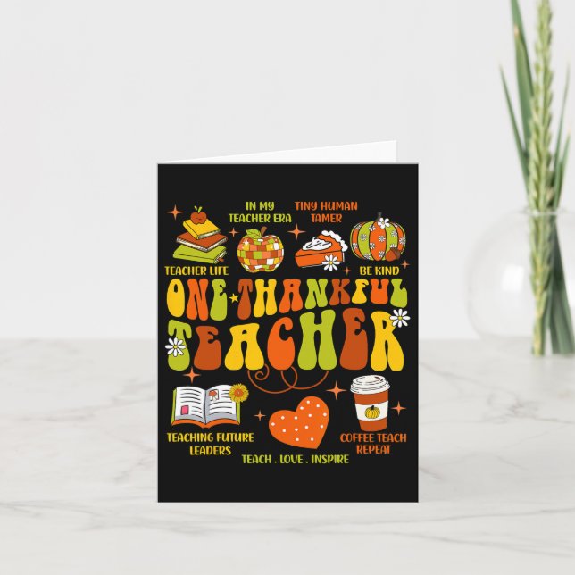 En tacksam lärare Retro Groovy lärare Thanksgiving Kort (Framsida)