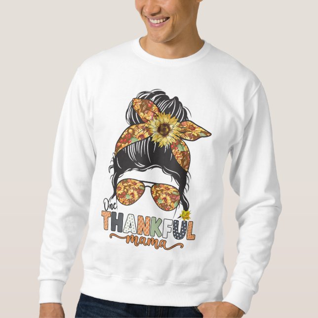 En tacksam Mamma Solrossjukan Bun Fall Thanksg Lång Ärmad Tröja (Framsida)