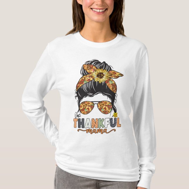 En tacksam Mamma Solrossjukan Bun Fall Thanksg T Shirt (Framsida)