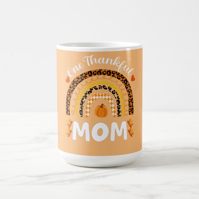 En tacksam Mamma Thanksgiving Rainbow Fall Leopard Kaffemugg (Center)