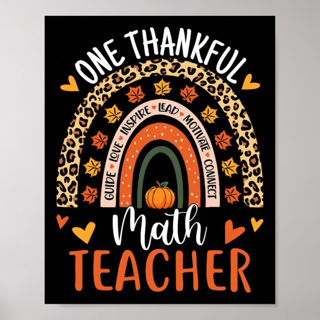 En tacksam Math Teacher Funny Thanksgiving Rainb Poster (Framsidan)
