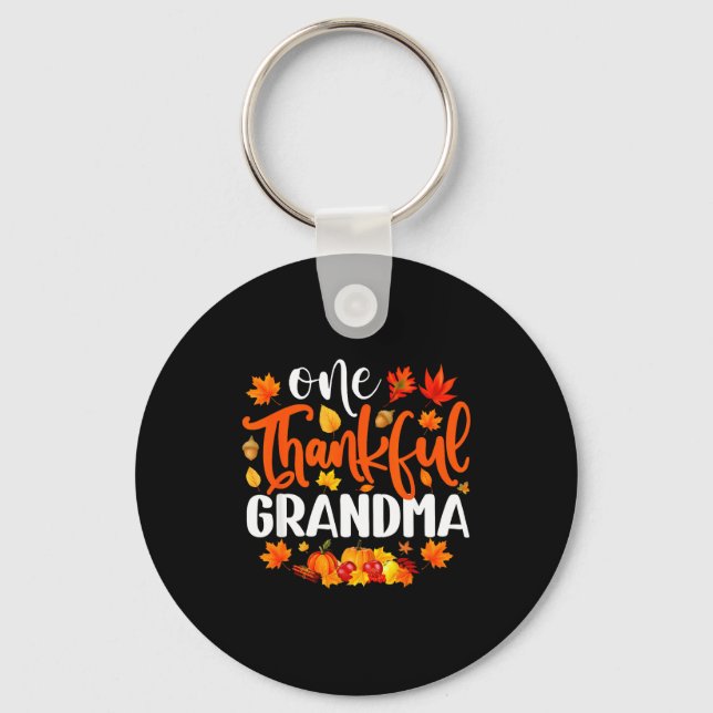 En tacksam mormor Rolig höst Thanksgiving Nyckelring (Framsida)