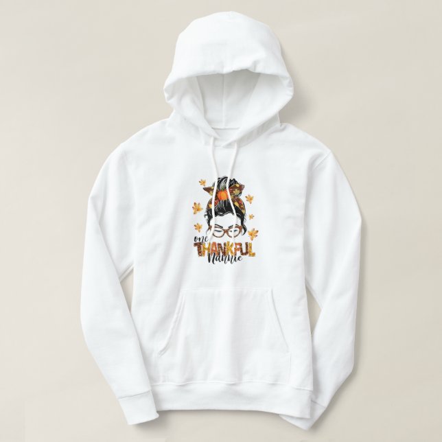 En tacksam Nannie Messy Bun Funny Fall Autumn Th Hoodie (Design framsida)