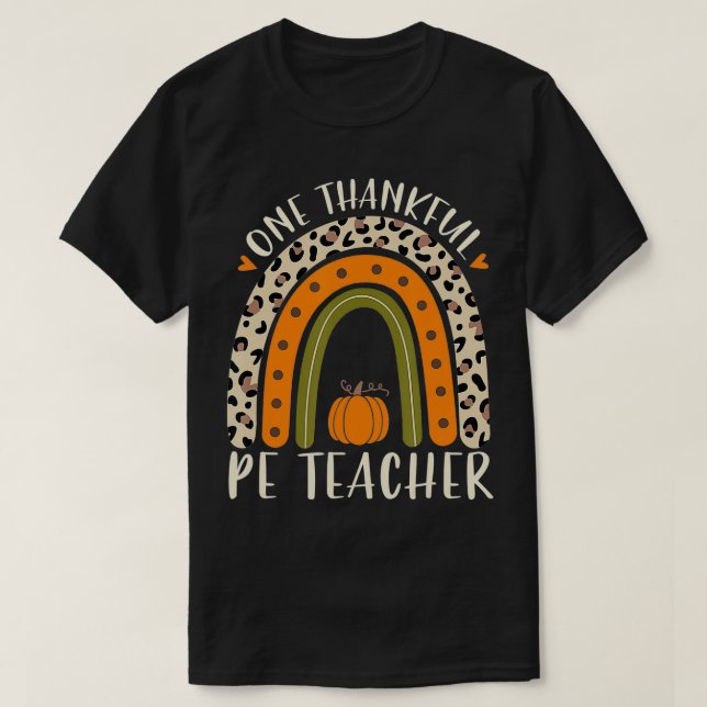 En tacksam Pe Teacher Thanksgiving Women Leopard T Shirt (Design framsida)