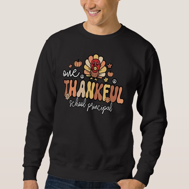 En tacksam rektor Groovy Thanksgiving Lång Ärmad Tröja (Framsida)