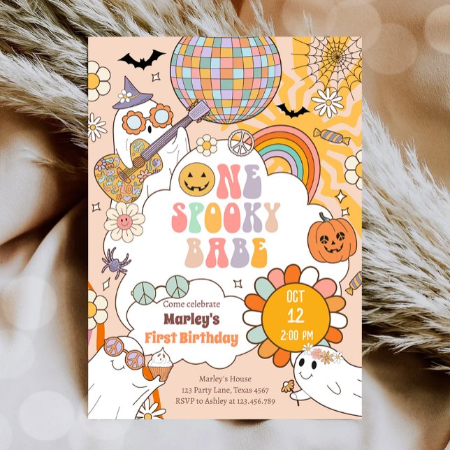En talare Babe Retro Halloween första födelsedag Inbjudningar (Skapare uppladdad)