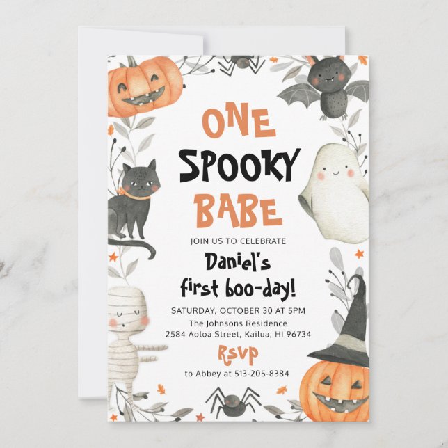 En talesman Babe Cute Halloween Ghost 1:a födelsed Inbjudningar (Framsida)