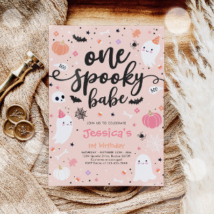 En talesman Babe Cute Halloween Ghost 1:a födelsed Inbjudningar