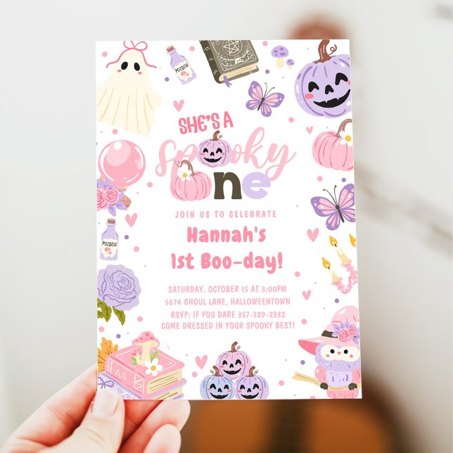 En talesman Babe Cute Halloween Ghost 1:a födelsed Inbjudningar (Skapare uppladdad)