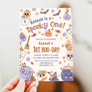 En talesman Babe Cute Halloween Ghost 1:a födelsed Inbjudningar
