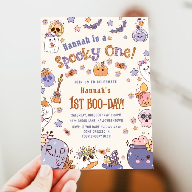En talesman Babe Cute Halloween Ghost 1:a födelsed Inbjudningar (Skapare uppladdad)