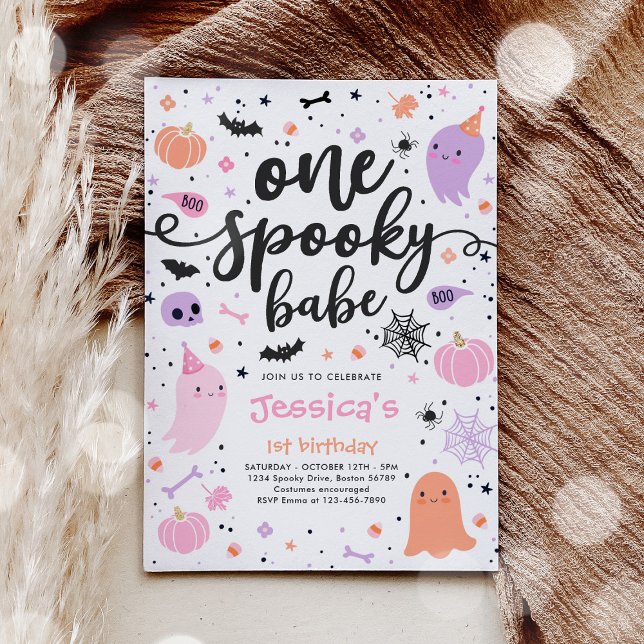 En talesman Babe Cute Halloween Ghost 1:a födelsed Inbjudningar (Skapare uppladdad)