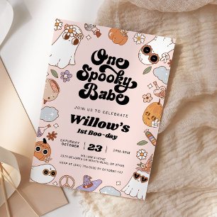En talesman Babe Groovy Halloween 1:a födelsedag Inbjudningar