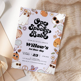 En talesman Babe Groovy Halloween 1:a födelsedag Inbjudningar