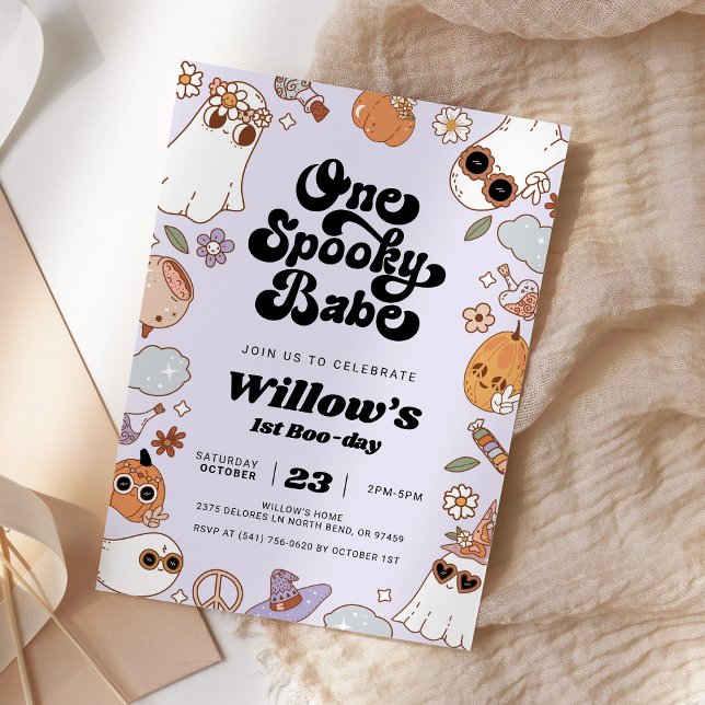 En talesman Babe Groovy Halloween 1:a födelsedag Inbjudningar (Skapare uppladdad)