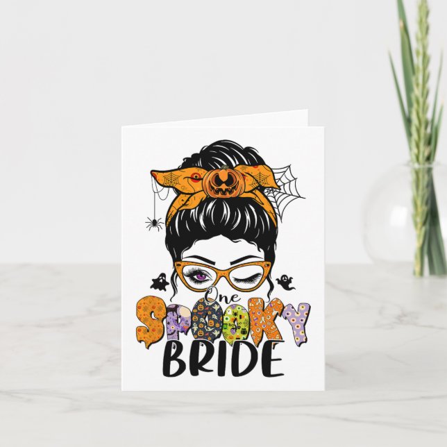 En taloky Bride Halloween Messy Bun Witchy Monste Kort (Framsida)