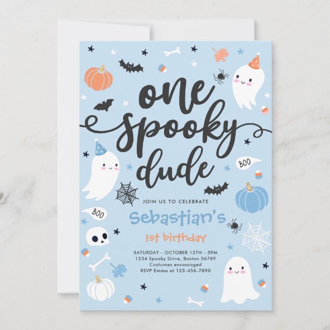 En taloky, Cute Halloween Ghost 1:a födelsedagen Inbjudningar (Framsida)