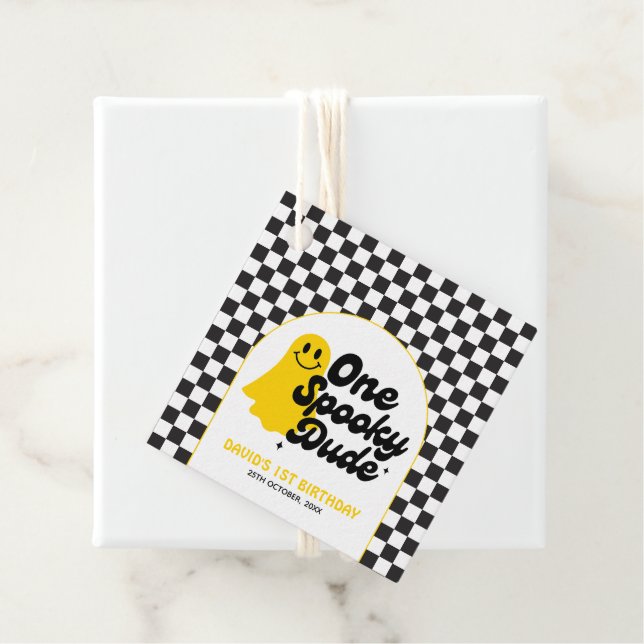 En taloky, Groovy Halloween, första födelsedag Gåvor Etiketter (På plats)