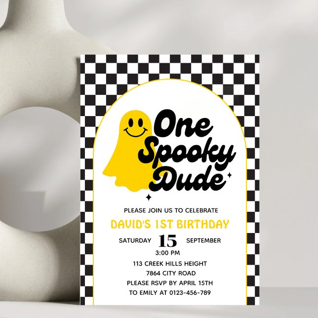 En taloky, Groovy Halloween, första födelsedag Inbjudningar (Skapare uppladdad)
