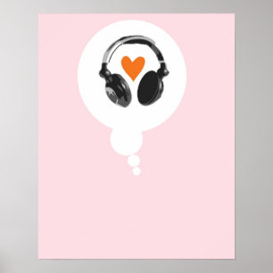 En tankbubbla med hjärta och hörlurar poster