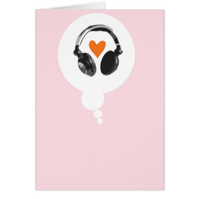 En tanke bubblar med en hjärta och hörlurar hälsningskort (Framsidan)