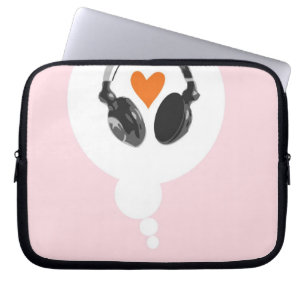 En tanke bubblar med en hjärta och hörlurar laptop sleeve
